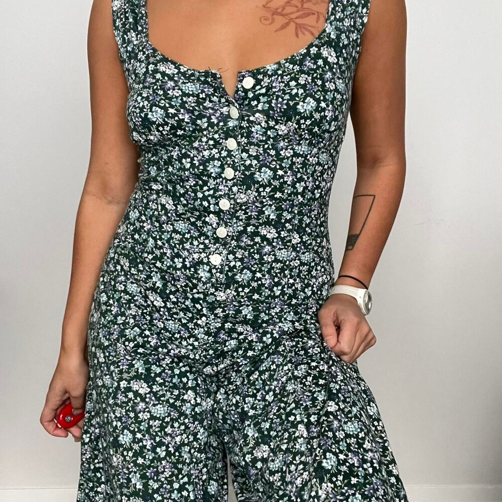 90s floral jumpsuit green floral